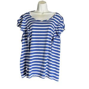 Lane‎ Bryant Womens Sz 22/24 Blue Striped Short Sleeve Pullover Shirt Nautical